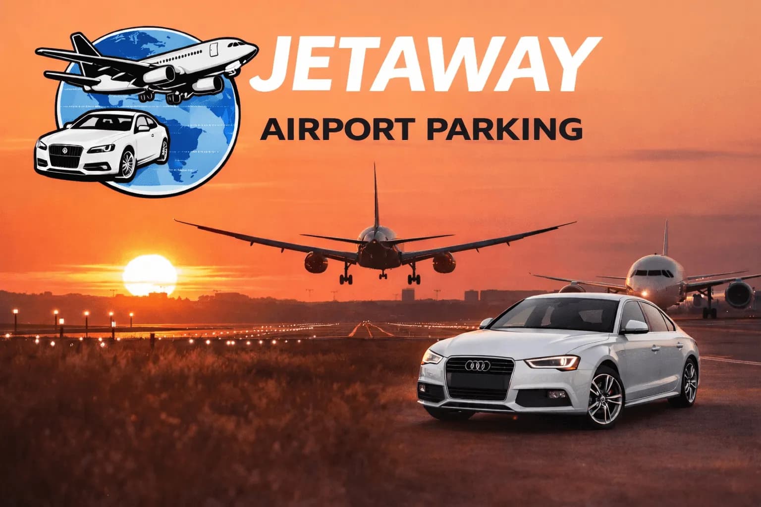Google Search Console performance view showing organic growth and top query mix for Jetaway Airport Parking.